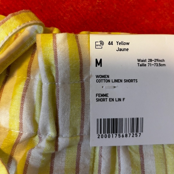 Uniqlo yellow striped cotton linen blend paper bag high rise shorts NWT - Picture 4 of 13